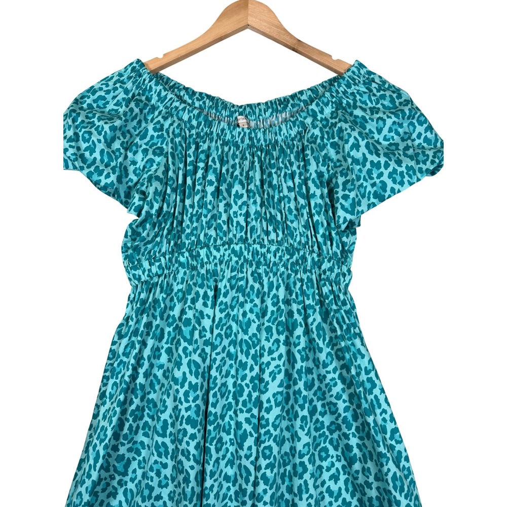Tyler Boe Midi Dress Womens Small Blue Leopard Print Cotton Off The Shoulder - Picture 3 of 14
